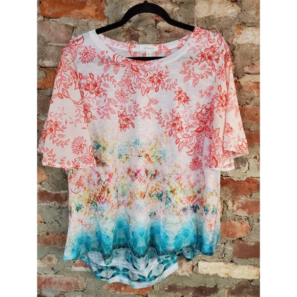 Concepts Top Womens Sz XL Colorful Butterfly Short Sleeve Shirt F - Picture 1 of 3